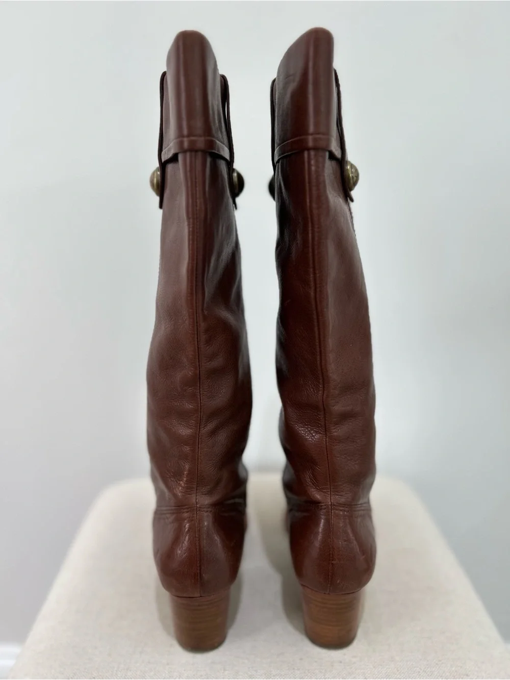 Coach Fayth Leather Riding Boot Chestnut Brown Size 7 B Classic Old Money